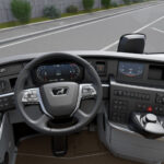 Digitales Cockpit im Lion's Coach aus Fahrerperspektive.